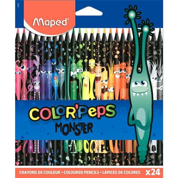 47342 Карандаши цветные Maped Color'Peps Black Monster 24 цвета трехгранные пластиковые 862624