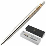 35550 Ручка шариковая PARKER Jotter Core Stainless Steel GT, корпус серебро, позолота, синяя 1953182