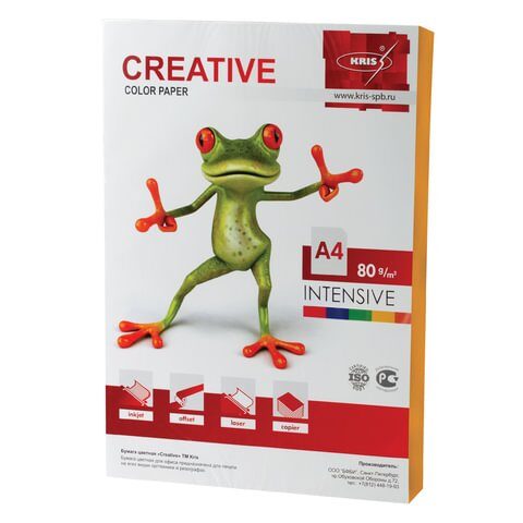 42556 Бумага цветная CREATIVE color, А4, 80г/м, 100 л, интенсив, оранжевая БИpr-100ор, ш/к 45247
