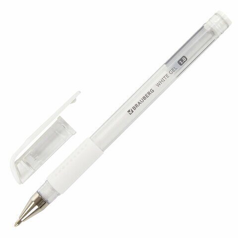 49277 Ручка гелевая с грипом BRAUBERG "White", БЕЛАЯ, пишущий узел 1 мм, линия письма 0,5 мм, 143416